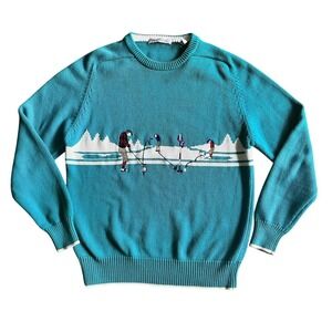 Vintage Ashford Golf Sweater Mens Large Blue Golf Scene Knit Pullover Hong Kong